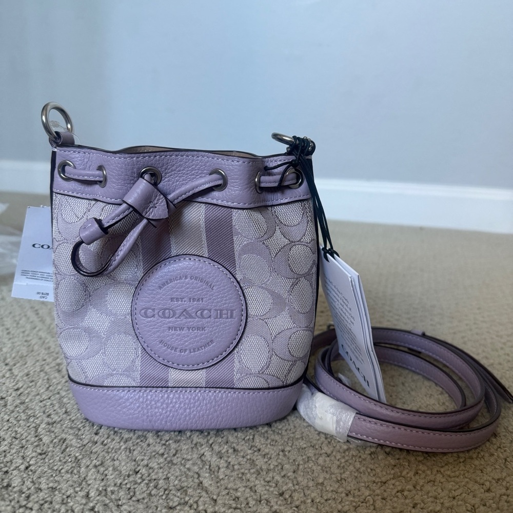 Coach Mini Dempsey Bucket Bag In Signature With Stripe And Coach Patch c8322